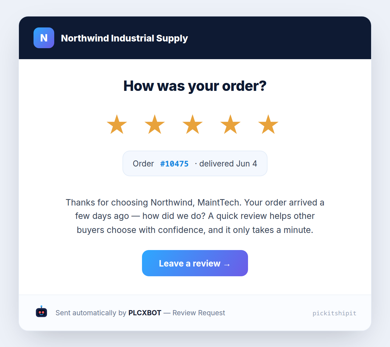 How was your order review request email with a star rating call to action
