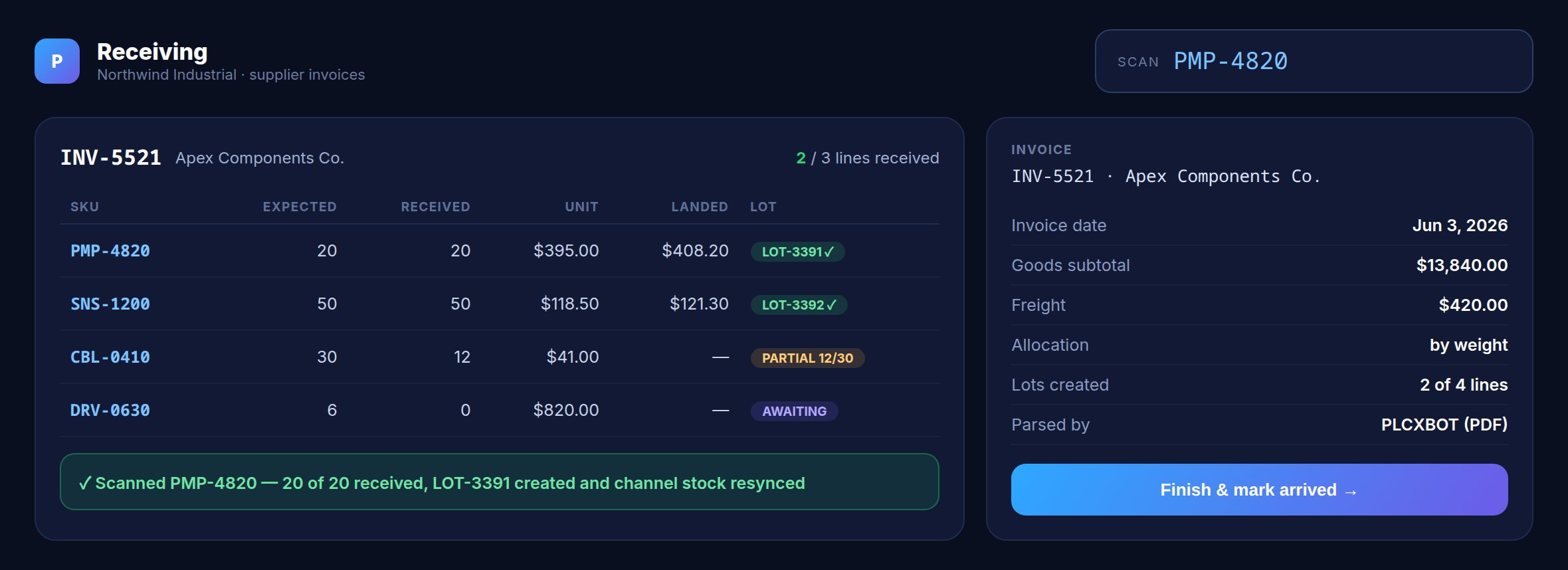 Supplier invoice receiving